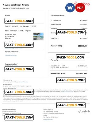 Bahamas Airbnb booking confirmation Word and PDF template