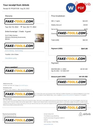 Bahrain Airbnb booking confirmation Word and PDF template