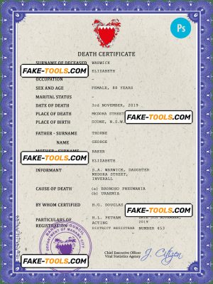 Bahrain death certificate PSD template, completely editable