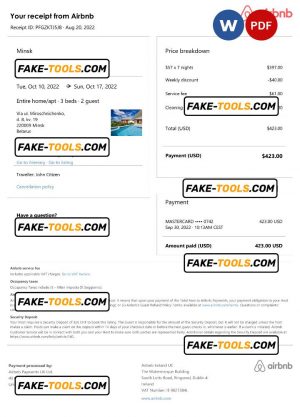 Belarus Airbnb booking confirmation Word and PDF template