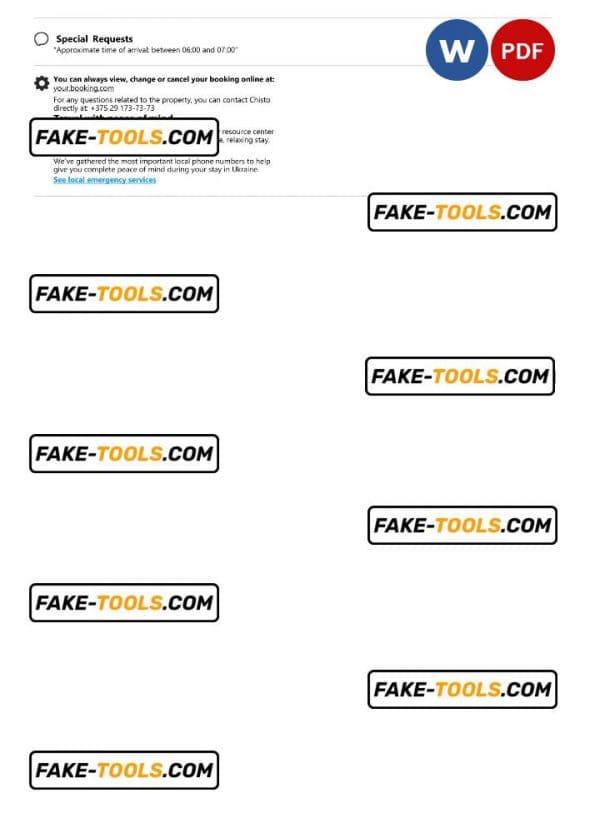 Belarus hotel booking confirmation Word and PDF template, 2 pages