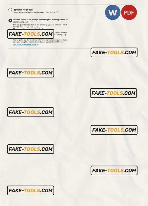 Belarus hotel booking confirmation Word and PDF template, 2 pages