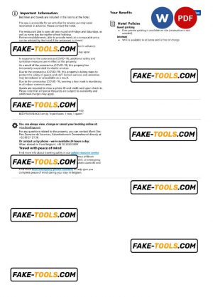 Belgium hotel booking confirmation Word and PDF template, 2 pages