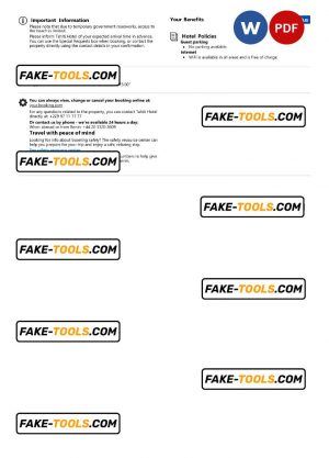 Benin hotel booking confirmation Word and PDF template, 2 pages