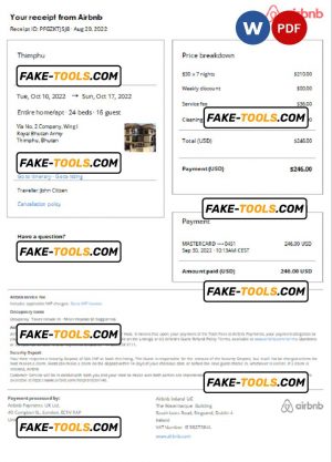 Bhutan Airbnb booking confirmation Word and PDF template