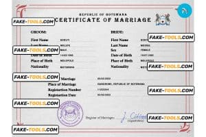 Botswana marriage certificate PSD template, fully editable