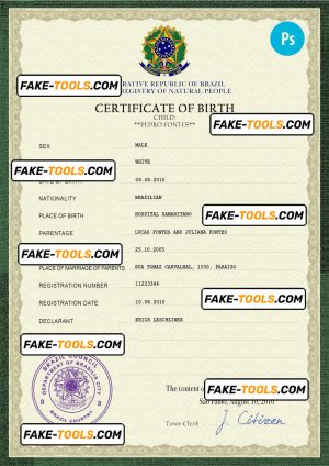 Brazil vital record birth certificate PSD template