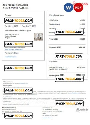 Bulgaria Airbnb booking confirmation Word and PDF template