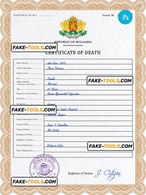 Bulgaria death certificate PSD template, completely editable