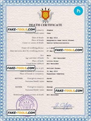 Burundi vital record death certificate PSD template