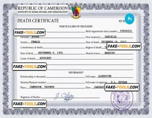 Cameroon death certificate PSD template, completely editable