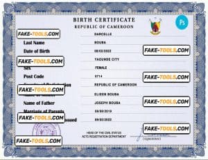 Cameroon vital record birth certificate PSD template