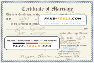 Canada Province of Nova Scotia marriage certificate template in PSD format