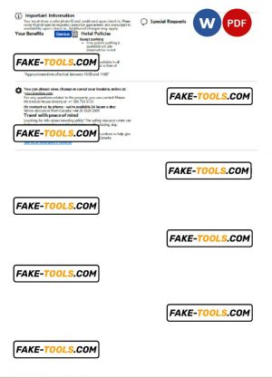 Canada hotel booking confirmation Word and PDF template, 2 pages