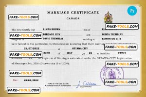 Canada marriage certificate PSD template, fully editable