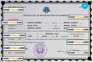 Chile marriage certificate PSD template, completely editable