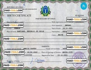 Chile vital record birth certificate PSD template
