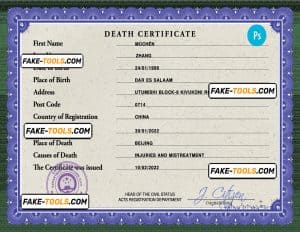 China death certificate PSD template, completely editable