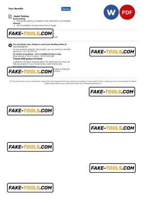 Comoros hotel booking confirmation Word and PDF template, 2 pages