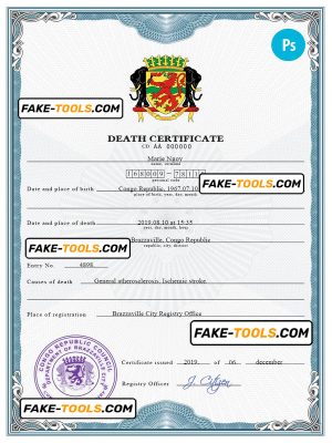 Congo vital record death certificate PSD template