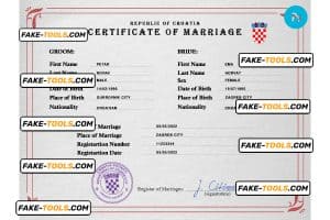 Croatia marriage certificate PSD template, fully editable