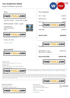 Cyprus Airbnb booking confirmation Word and PDF template