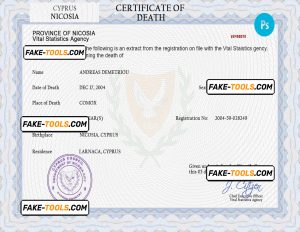 Cyprus vital record death certificate PSD template