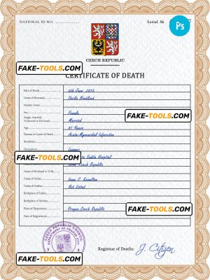 Czechia death certificate PSD template, completely editable