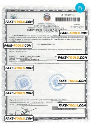 DOMINICAN REPUBLIC vital record birth certificate PSD template