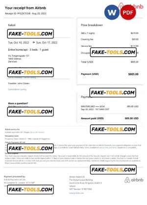 Denmark Airbnb booking confirmation Word and PDF template