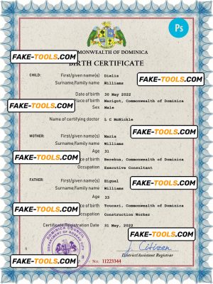 Dominica vital record birth certificate PSD template