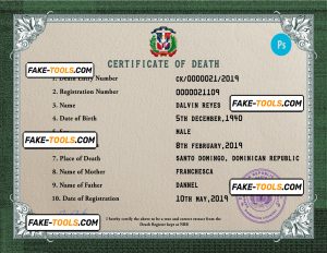 Dominican Republic vital record death certificate PSD template