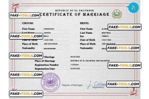 El Salvador marriage certificate PSD template, completely editable