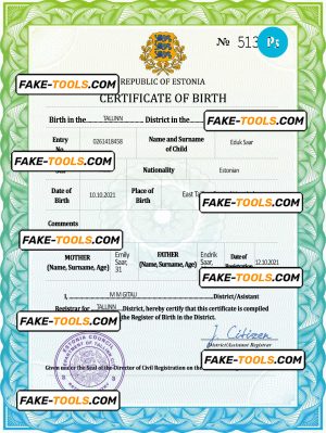 Estonia vital record birth certificate PSD template