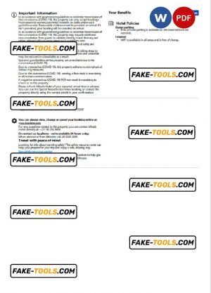 Ethiopia hotel booking confirmation Word and PDF template, 2 pages