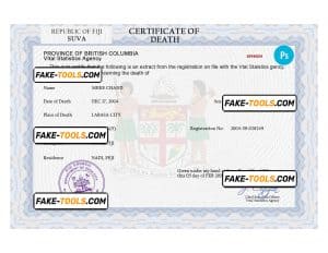 Fiji death certificate PSD template, completely editable