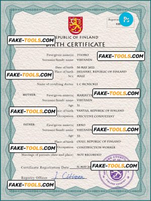 Finland vital record birth certificate PSD template