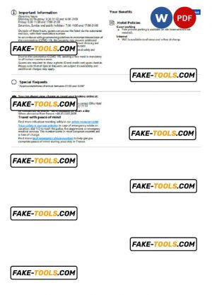 France hotel booking confirmation Word and PDF template, 2 pages