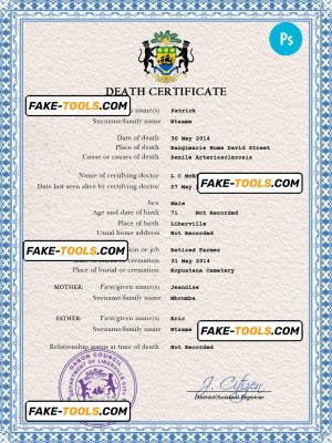 Gabon vital record death certificate PSD template