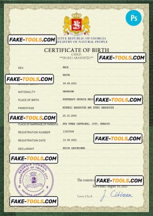 Georgia vital record birth certificate PSD template