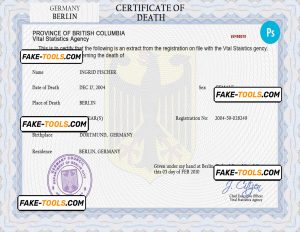 Germany death certificate PSD template, completely editable