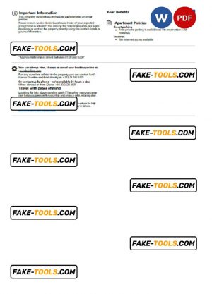 Ghana hotel booking confirmation Word and PDF template, 2 pages