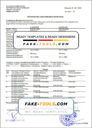 Greece family status certificate template in Word and PDF format