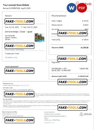 Guinea Airbnb booking confirmation Word and PDF template