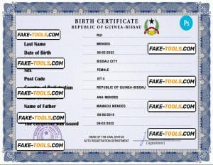 Guinea-Bissau birth certificate PSD template, completely editable