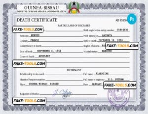 Guinea-Bissau vital record death certificate PSD template, completely editable