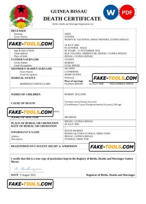 Guinea Bissau vital record death certificate Word and PDF template