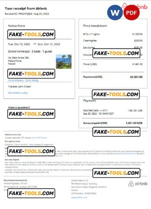 Hawaii Airbnb booking confirmation Word and PDF template