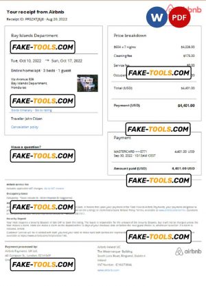 Honduras Airbnb booking confirmation Word and PDF template