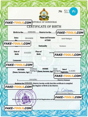 Honduras vital record birth certificate PSD template